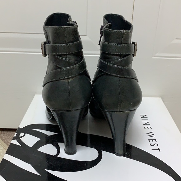 Grey Leather Nine West Peep Toe Booties - Picture 6 of 9
